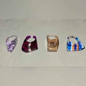 Set of Four Geometric Acrylic Rings
